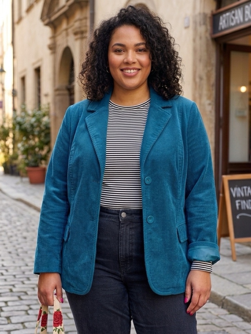 Dressbarn Woman Blue Corduroy Jacket Blazer Plus Size 14W Vintage Y2K